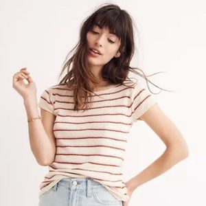 Madewell cream pink striped short sleeve retro sweater top shirt minimalist